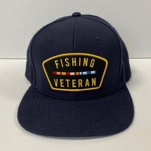 The Mad Hueys Fishing Veteran SnapBack Hat Adjustable Blue Yellow Cap - NWOT